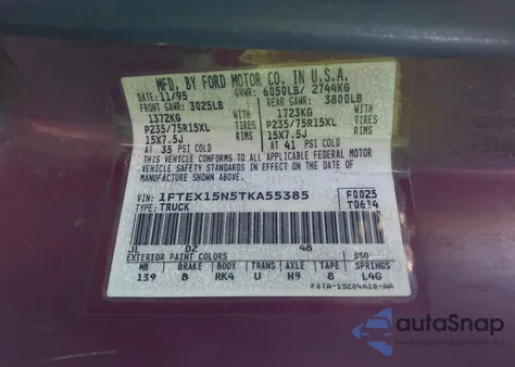 1996 Ford F150 из США, поврежденный, VIN 1FTEX15N5TKA55385